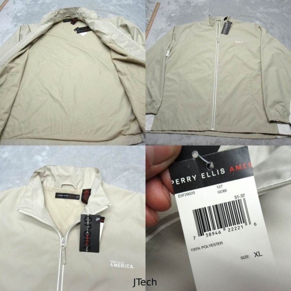 Perry Ellis America Jacket Mens XL Cream Pockets Lined Full‎ Zip Windbreaker NWD